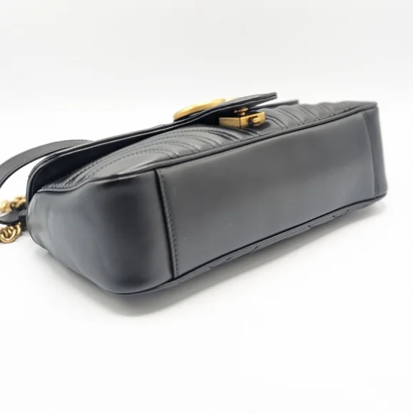Authentic Gucci Black Leather Marmont Small Flap Shoulder Chain Crossbody Bag - Picture 6 of 13